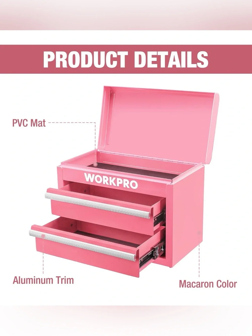 New WORKPRO Metal Mini Tool/Storage Box - Pink Color
